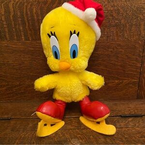 Looney Tunes 1997 Tweety Ice Skating Christmas Hat Stuffed Plush Doll Toy 10”